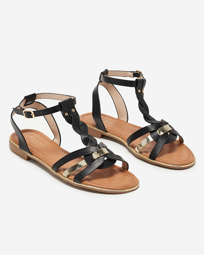 Flache Damensandalen in Schwarz und Gold Fatop - Schuhe