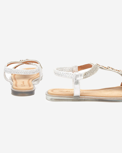 Silberne Damensandalen Soritis mit Blumen - Schuhe