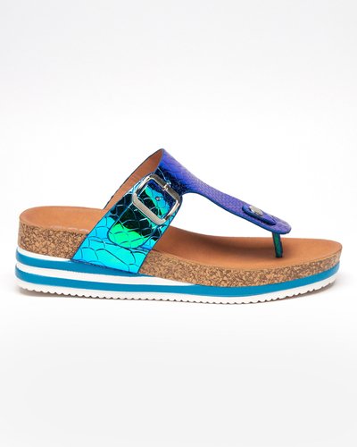 Blaue holografische Damen-Flip-Flops auf dem Keilabsatz Firio - Schuhe