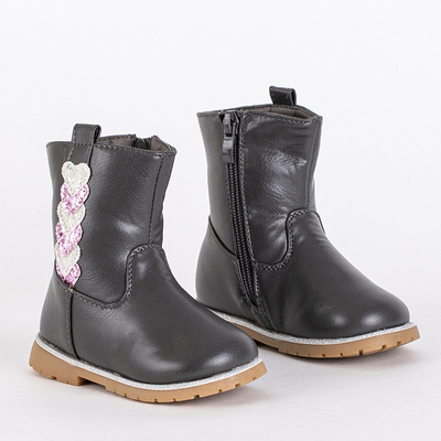 Graue Mädchenstiefel mit dekorativem Nokimi-Shoes-Obermaterial