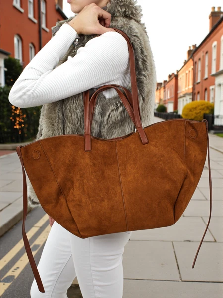 Damen Shopper Handtasche Öko-Wildleder mit kleinerer Öko-Leder Handtasche im 2in1 Set Elinea