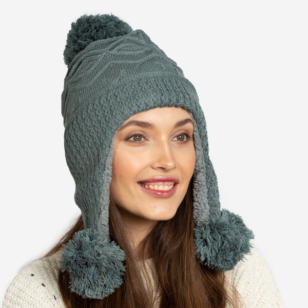 Dunkelgrauer Damen-Isolierhut mit Pompons - Accessoires