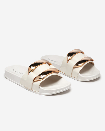 Weiße Damenhausschuhe mit goldenem Serina-Ornament - Schuhe