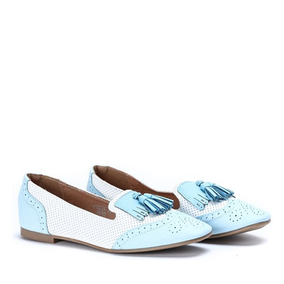 Błękitno-ecru mokasyny stylizowane- Obuwie