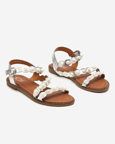 Silberne Damensandalen mit Perlen Mastalia - Schuhe