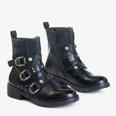 Schwarze Arbeiterinnen mit goldenen Schnallen Sytielia - Schuhe