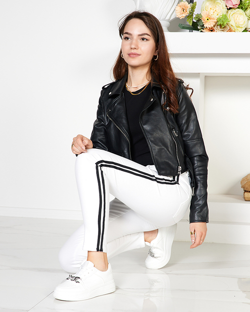 Білі жіночі штани з лампасами