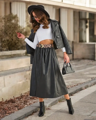 Royalfashion Damen Midi-Rock aus Kunstleder