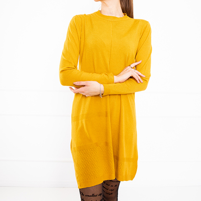 Senf Pullover dünnes Minikleid - Bekleidung