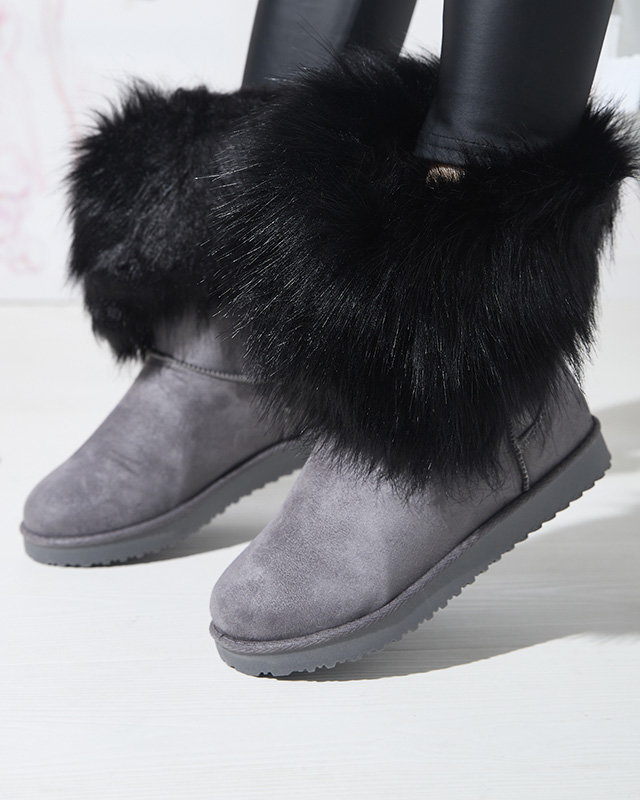 Graue Damen-Schneestiefel mit asymmetrischem Obermaterial und Pelz Vetora - Footwear