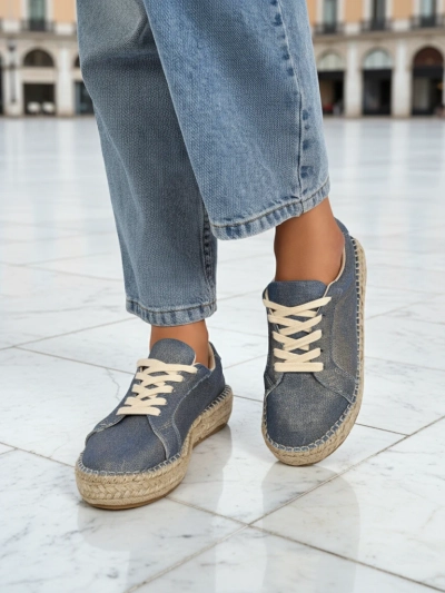 Aurelia Denim Espadrillos – Damen-Sneakers mit flachem Absatz und Stoff
