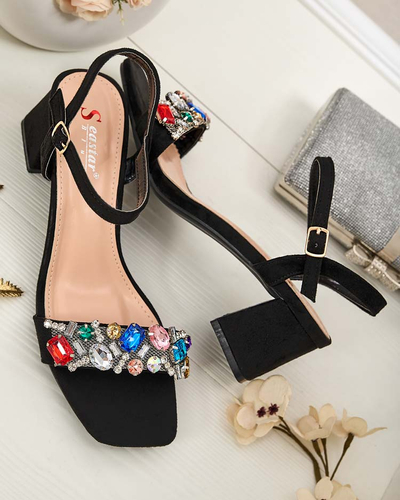 Royalfashion Damen Sandalen auf einem Pfosten mit Kristallen Osdar