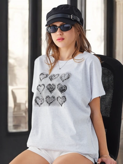 Royalfashion Damen Baumwoll-T-Shirt Viele Herzen