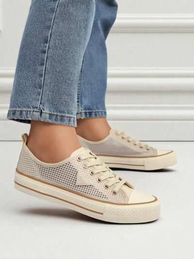 Aurelia Beige - Damen Stoff-Sneakers mit flacher 3 cm Sohle