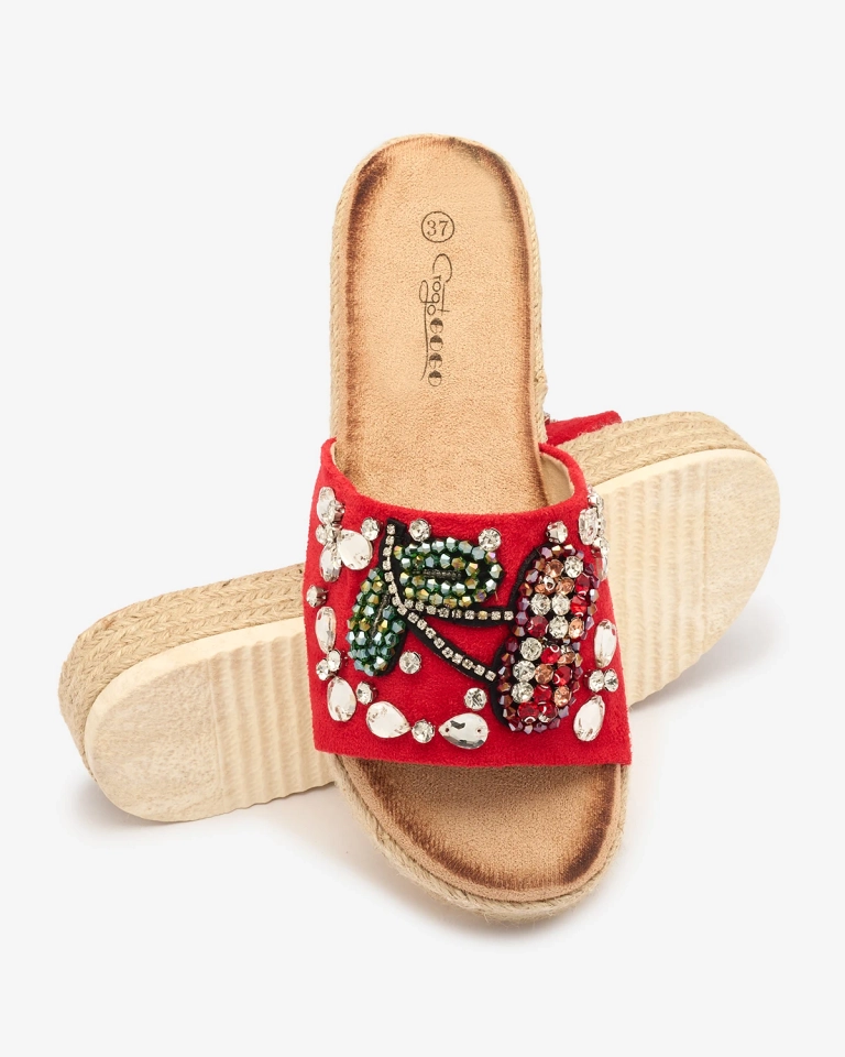 Royalfashion Rote verzierte Damen-Flip-Flops mit dicker Sohle Avadeka