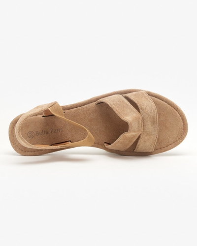 OUTLET Hellbraune flache Damensandalen aus Öko-Wildleder Nerina - Schuhe