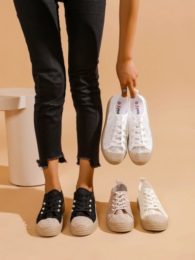 Royalfashion Damen Sneakers aus Spitze mit Pailletten Nille