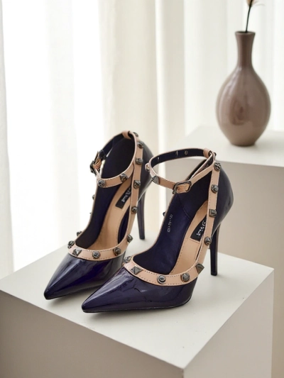 Royalfashion Patent Damen-Stilettos mit Nieten Qoscalle