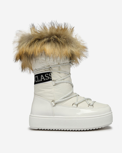 Royalfashion Kinder Schlupfschuhe a'la Schneestiefel mit Fell in weiß Asika