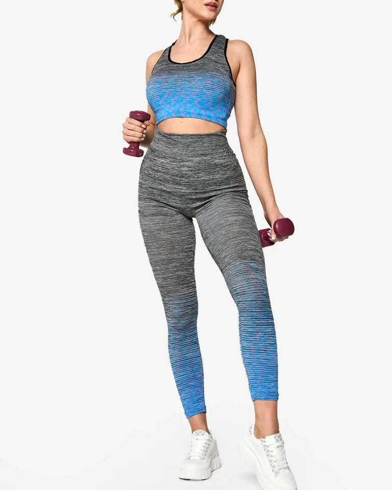 Graues Damen-Sport-Set mit blauen Einsätzen - Kleidung