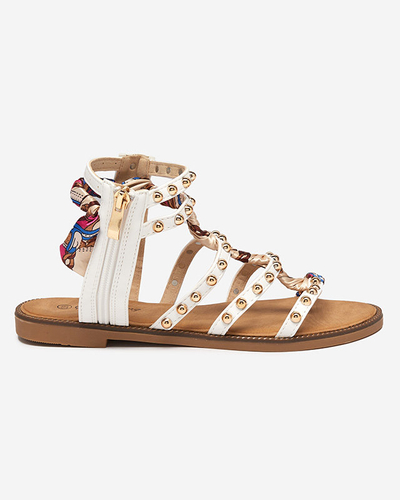 Weiße Damensandale mit Paspeln Damen- Schuhe