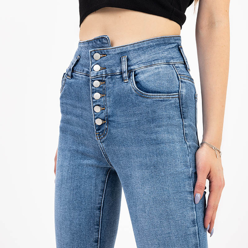 Блакитні жіночі джинси з високою талією