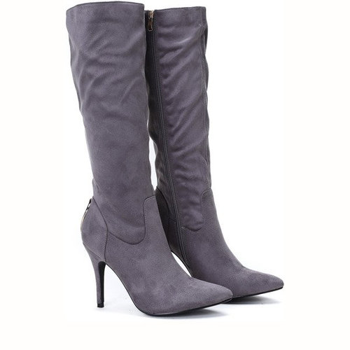 Szare kozaki na szpilce Cara - Obuwie