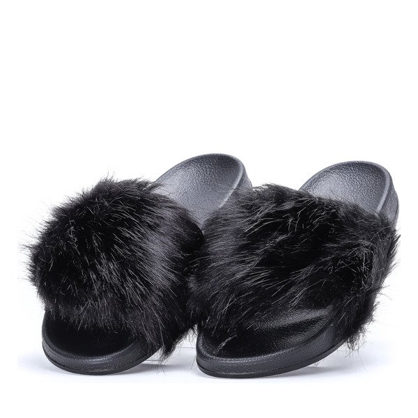 Black Fur Slippers Millie - Schuhe