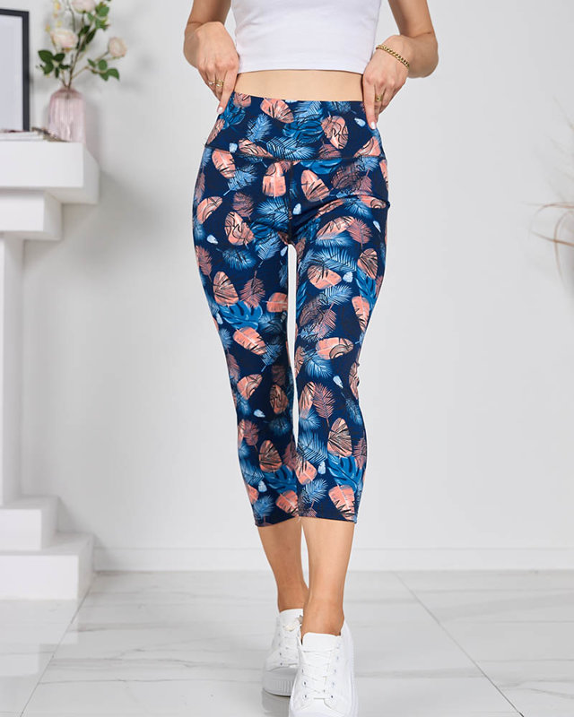 Gemusterte marineblaue 3/4-Leggings für Damen - Kleidung