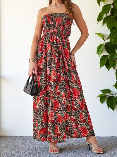 Royalfashion Gemustertes Midikleid ohne Ärmel mit einem breiten Gummiband und Schlitzen am Saum