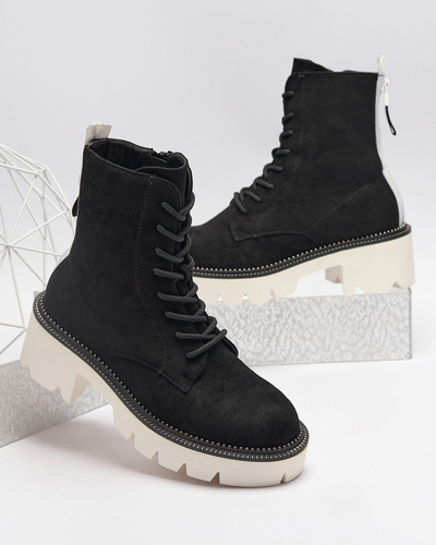 Schwarze Damenstiefel auf niedrigem Pfosten Savet - Footwear