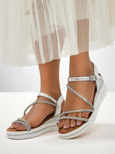 Royalfashion Damensandalen auf Keilabsatz mit Strasssteinen Ballosa