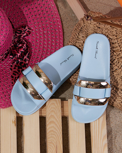 OUTLET Blaue Damenhausschuhe mit goldener Verzierung Serina - Schuhe