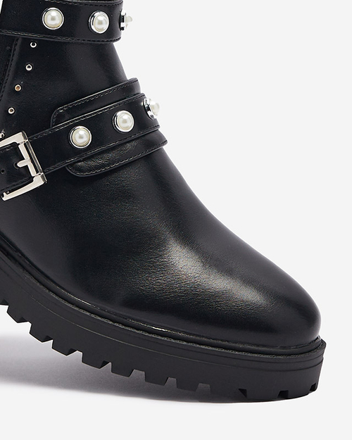 Ботильйони жіночі з еко шкіри з перлами чорного кольору Saalo- Footwear