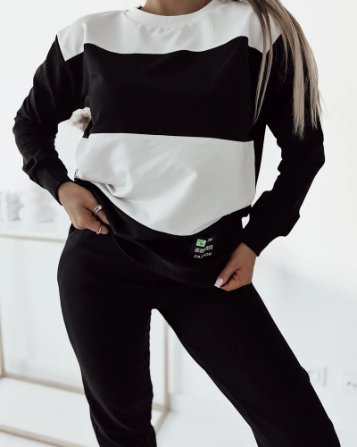 Royalfashion Schwarzes gestreiftes Damen-Sweatshirt-Set