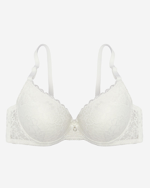 Кремовий жіночий бюстгальтер пуш ап, декорований мереживом - Жіноча білизна