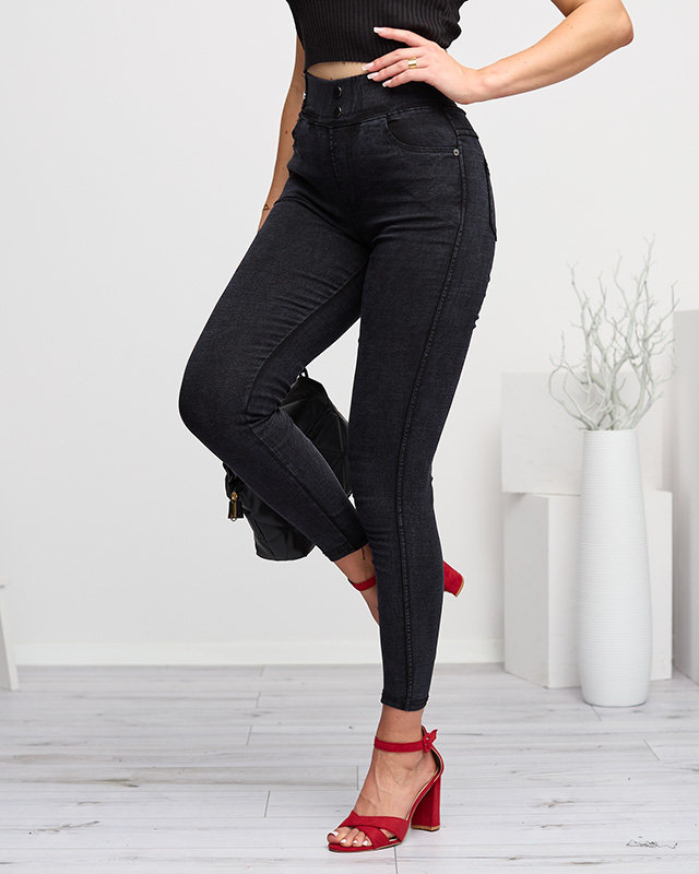 Schwarze Treggings für Damen mit Knöpfen - Kleidung