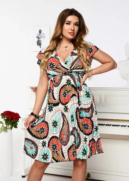 Weißes und schwarzes knielanges Damenkleid mit Druck - Kleidung