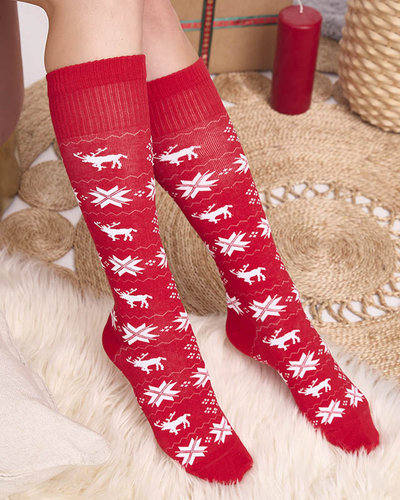 Rote lange Weihnachtssocken für Damen - Unterwäsche