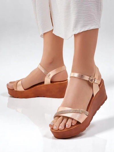 Royalfashion Damen Wedgesandalen mit Strass und Glitter Aurora Glow