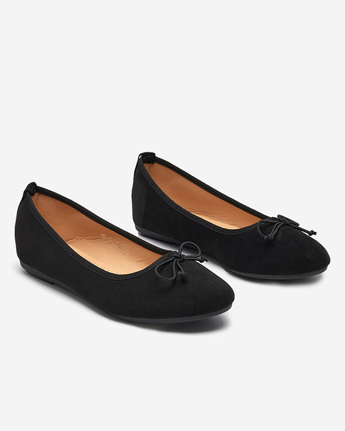 Чорні еко-замшеві балерини з бантом Viassi. Взуття
