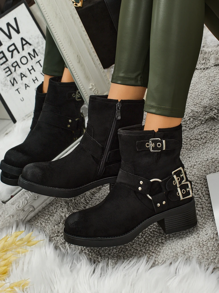 Damenstiefeletten aus Öko-Wildleder mit Schnallen Valtos