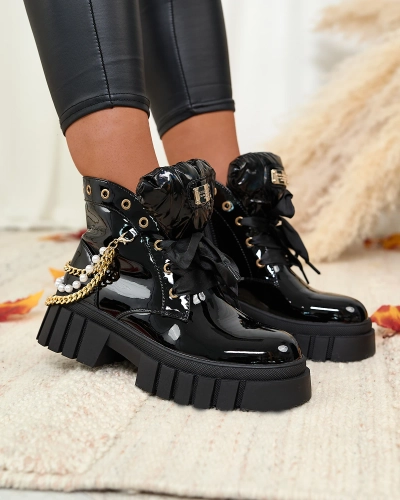 Royalfashion Damen Lackstiefel in schwarz Dahaff