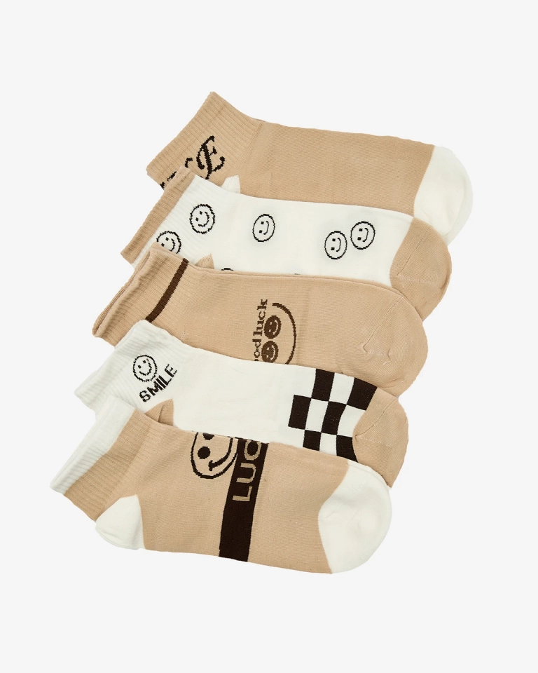 Royalfashion Damen Multicolor Socken mit Smiley-Druck 5er-Pack