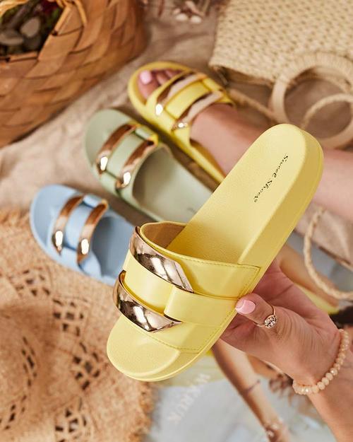 Жовті жіночі тапочки із золотим орнаментом Serina - Взуття