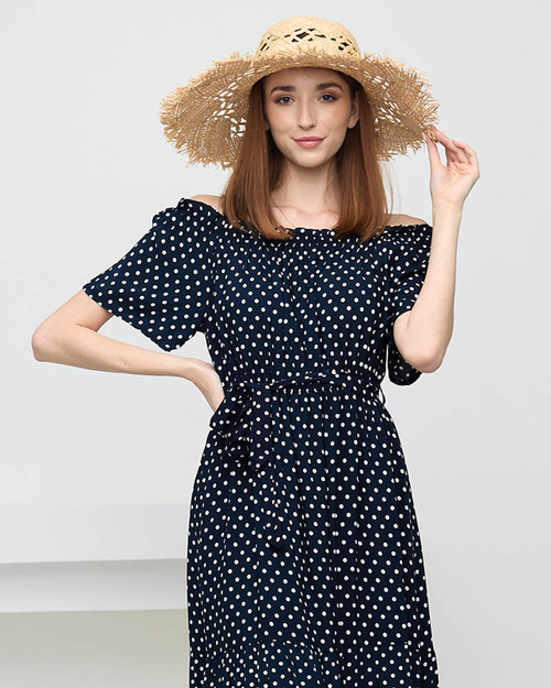 Темно-синє жіноче плаття міді з відкритою спиною - Одяг