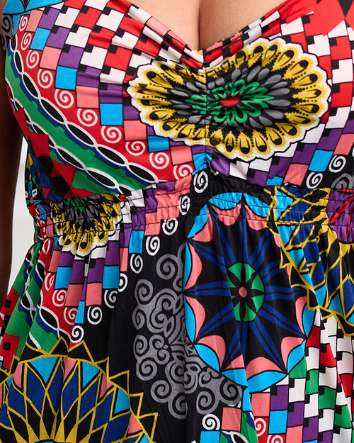 Жіноча різнокольорове плаття міді на бретелях - Одяг