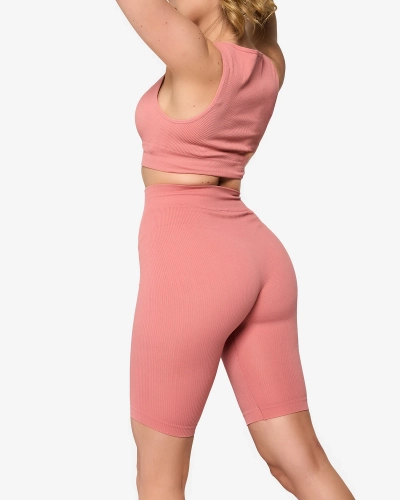 Кораловий жіночий спортивний комплект у смужку - одяг