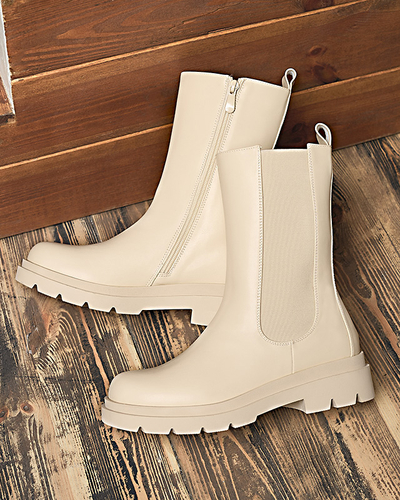 Beige Damenstiefel mit flachem Absatz Vedesa - Kleidung