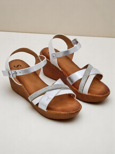 Royalfashion Damen Wedgesandalen mit Strasssteinen und Glitzer Glittera